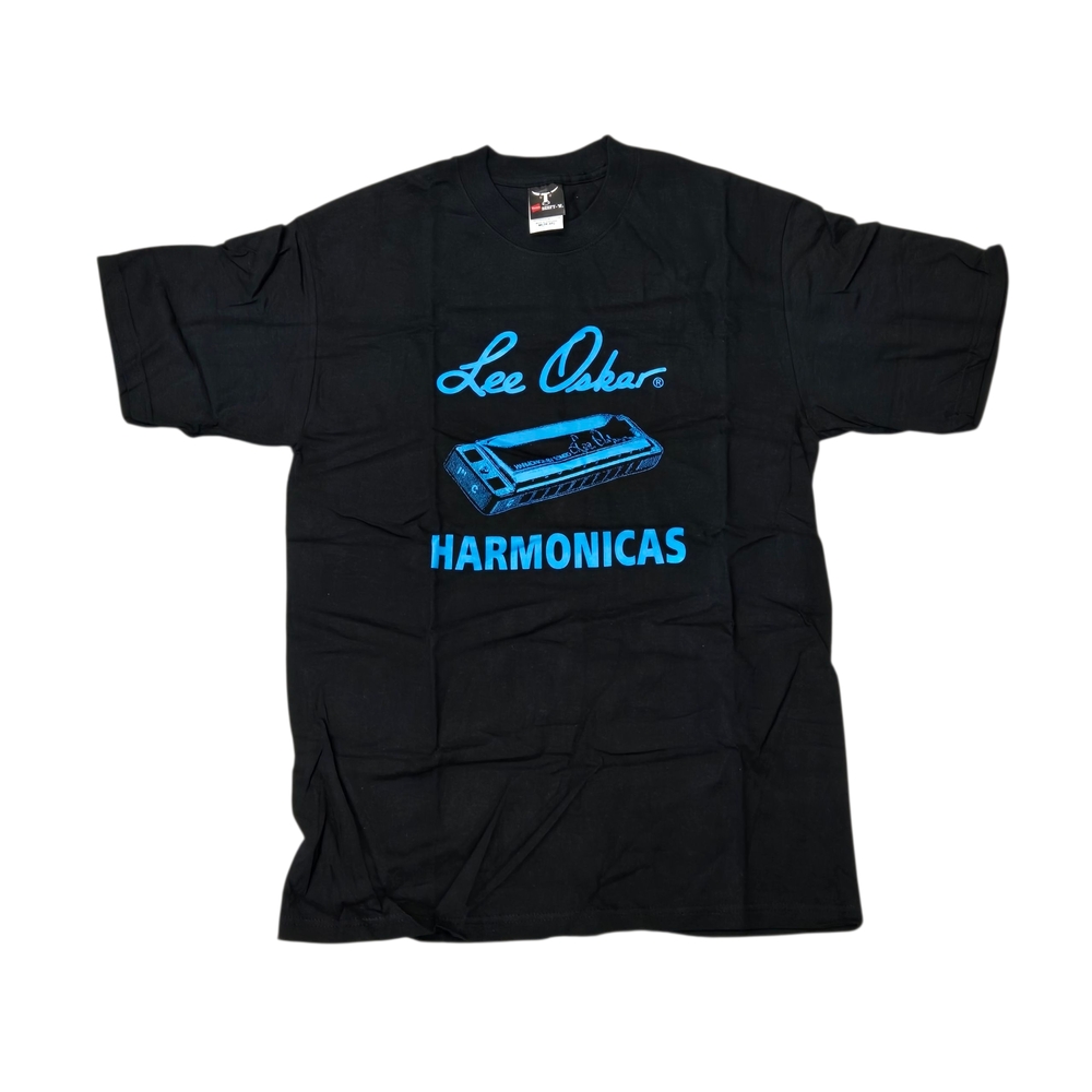 Lee‎ Oskar Black Tee Blue Harmonica Graphic Hanes Beefy T-shirt Vintage M